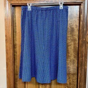 Orvis Skirt Blue‎ White Windowpane Plaid Pull-on Elastic Waist Sz M EUC